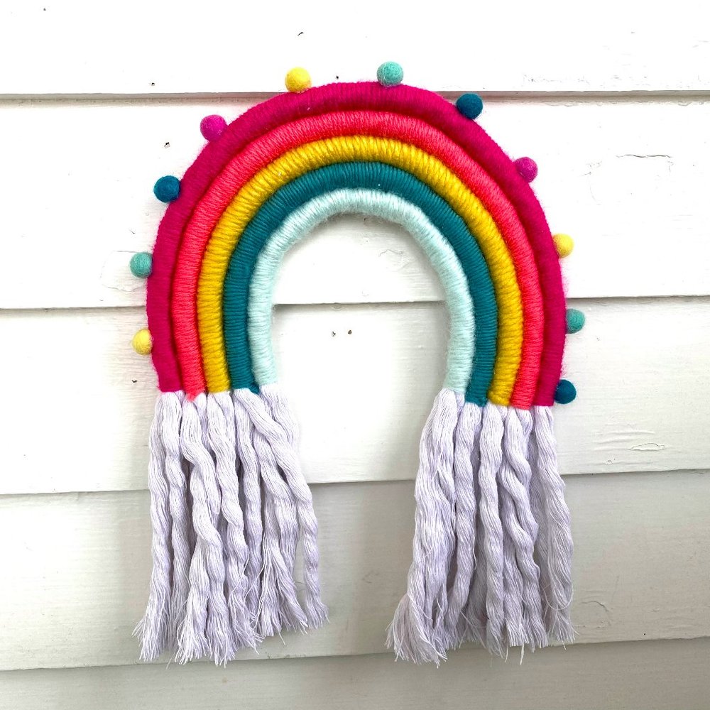 Handmade Rope Yarn Rainbow Boho Wall Hanging - Picture 3 of 6